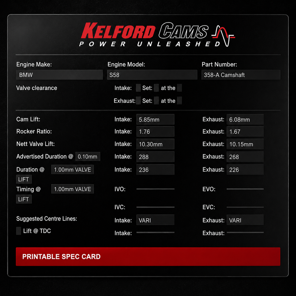 Kelford Performance Camshaft BMW M Series S58 288/268 | Stage 1