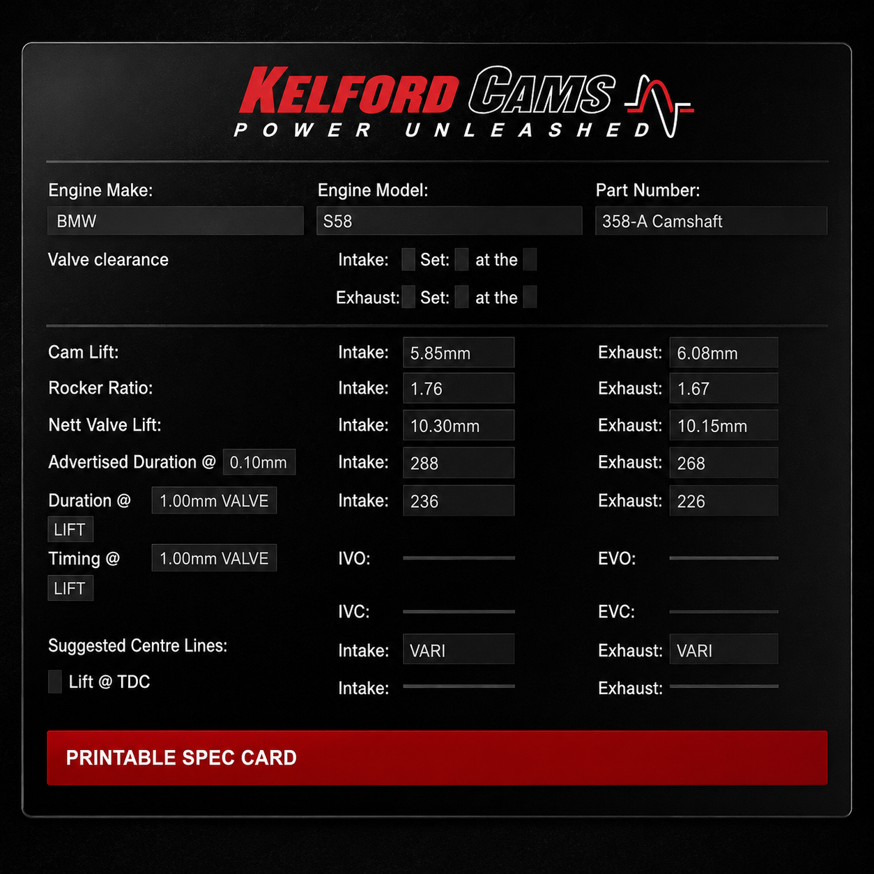 Kelford Performance Camshaft BMW M Series S58 288/268 | Stage 1