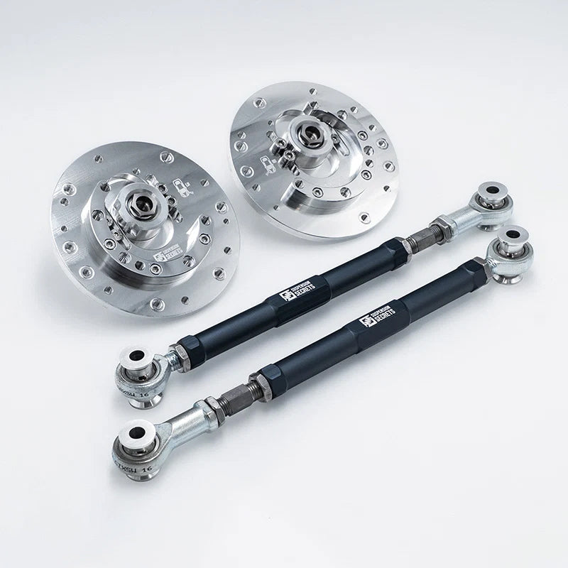Suspension Secrets CS+ Handling Pack 1 (Fast Road) - BMW F87 M2 / M2 Competition – original Suspension Secrets exact pack composite showing its camber plates and rear toe arms