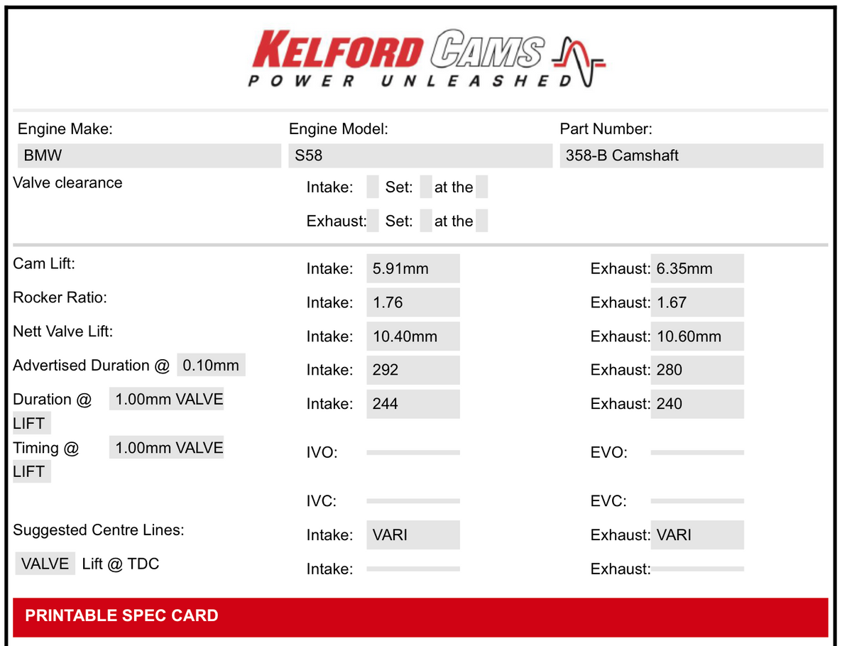 Kelford BMW S58 292°/280° Stage 2 Camshafts