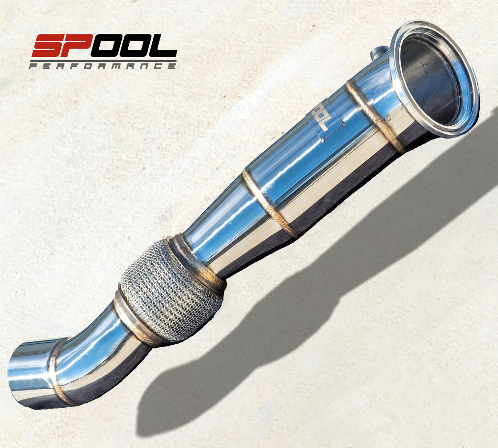 Spool BMW B58 stainless-steel race downpipe detail